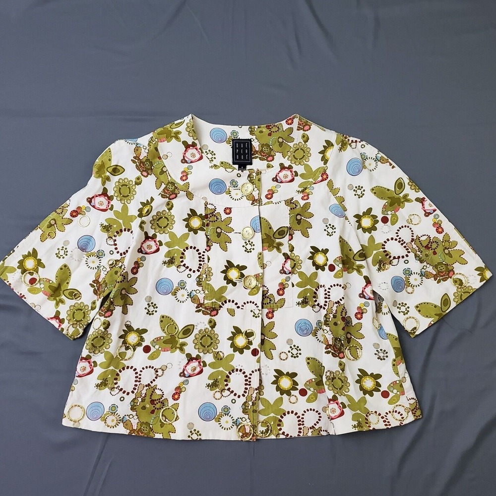 Due per Due Jacket Womens Size 6 3/4 Sleeve Silk Blend Crop Bolero Floral‎ White